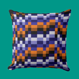 Pixel-Art-Wurfkissen – Blau, Orange und Erde Kissen