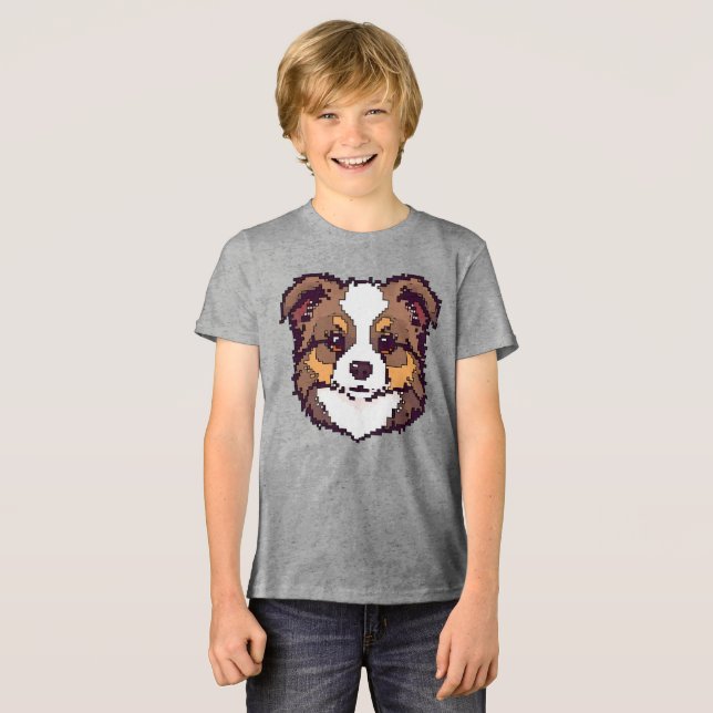 Pixel Aussie bellt Tri-Blend Shirt (Vorderseite voll)