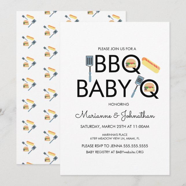 Pixel Baby shower BBQ Baby Q Kabobs Invitation (Devant / Derrière)