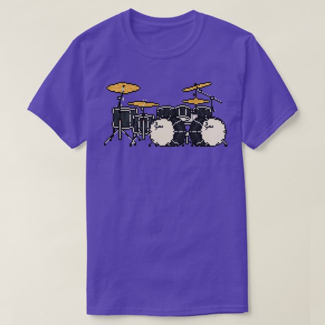 Pixel Black Double Bass Drums Sticker T-Shirt (Design vorne)