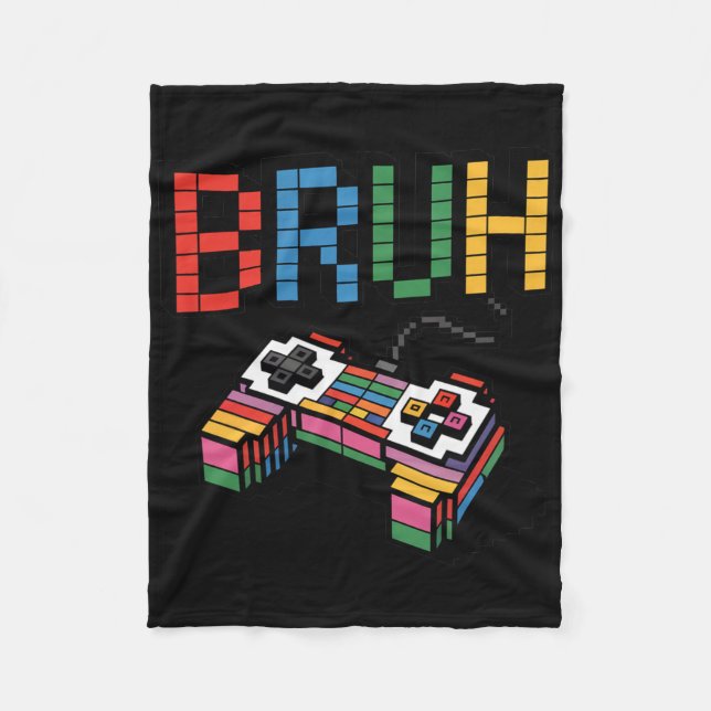 Pixel Block Gamer Controller Bruh Funny Retro Styl Fleecedecke (Vorderseite)