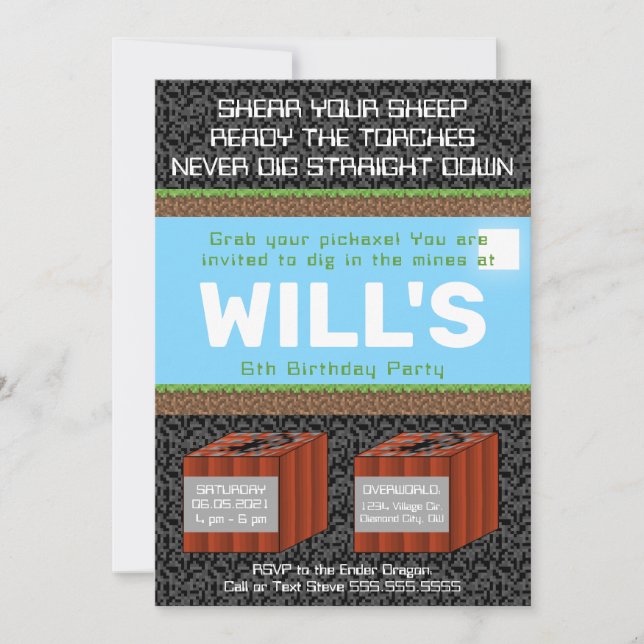 Pixel Block Gaming Birthday Invitation (Devant)