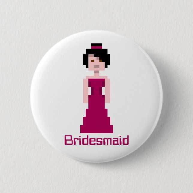 Pixel-Brautjungfer - Kastanienbraun - schwarzes Button (Vorderseite)