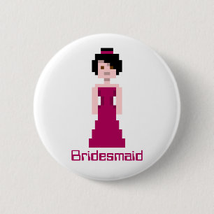 Pixel-Brautjungfer - Kastanienbraun - schwarzes Button