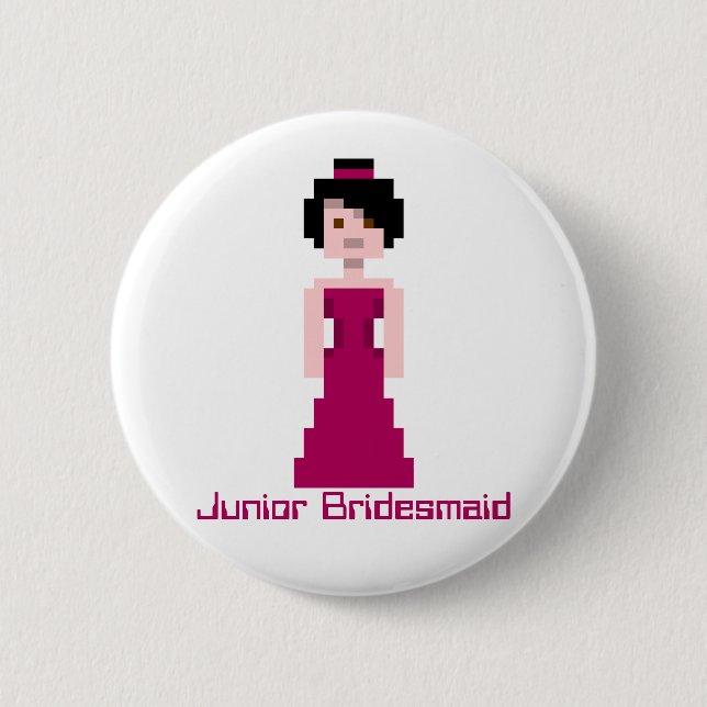 Pixel-Brautjungfer - Kastanienbraun - schwarzes Button (Vorderseite)