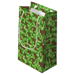 Pixel-Camo-Gamer-Geschenkpapier in Grün und Braun Kleine Geschenktüte