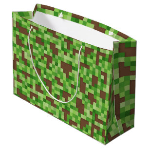 Pixel Camo Geschenkpapier in Grün und Braun Große Geschenktüte