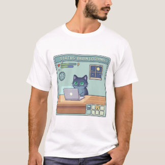 Pixel Cat Brain Loading – Funny Retro Gamer Cat T-Shirt