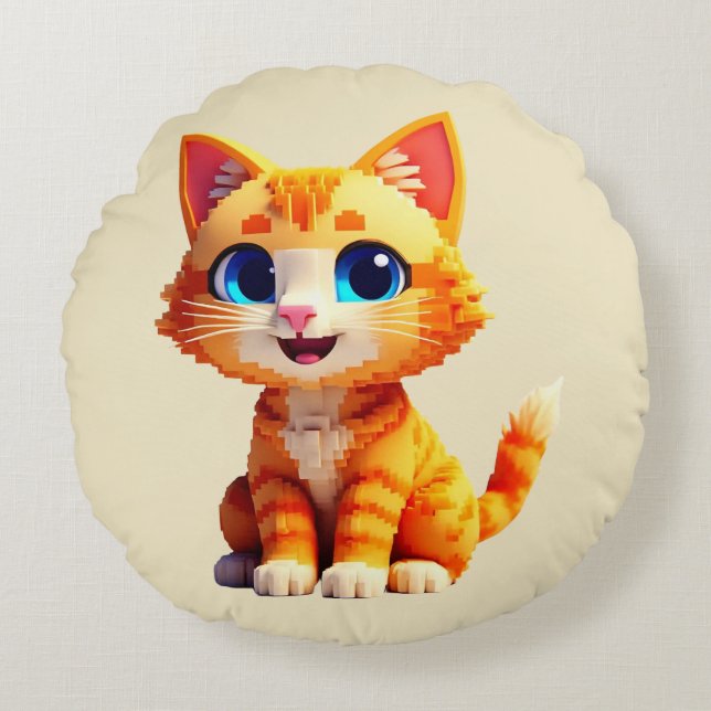 Pixel Cat Rundes Kissen (Vorderseite)
