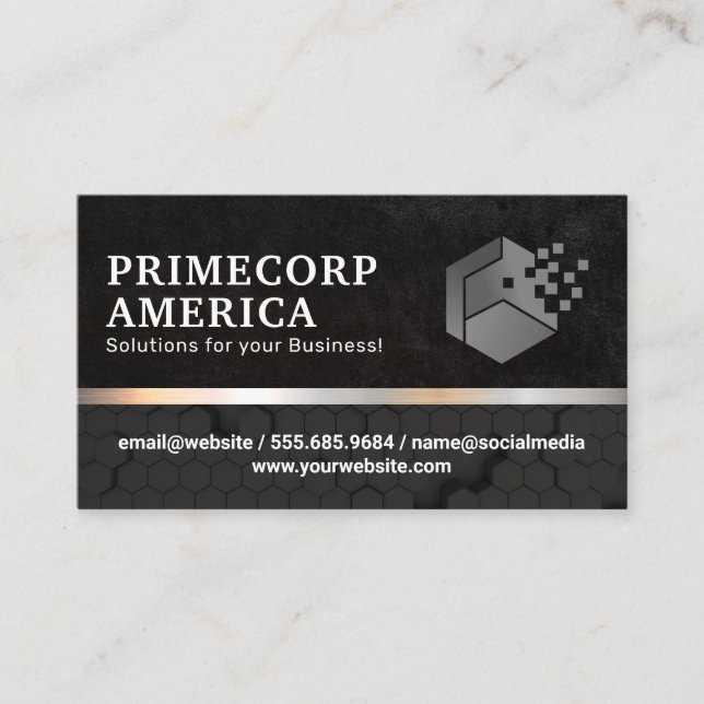 Pixel Corporate Logo | Schwarz auf Schwarzen Hexag Visitenkarte (Vorderseite)