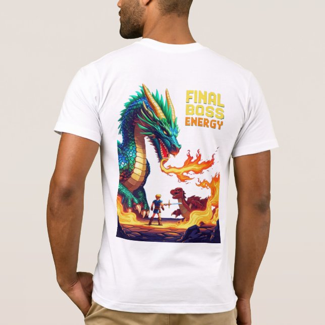 Pixel-Drachenboss atmet Feuer beim winzigen Helden T-Shirt (Rückseite)