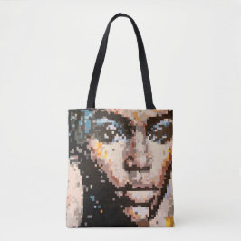 Pixel face design abstract feminine portrait tasche