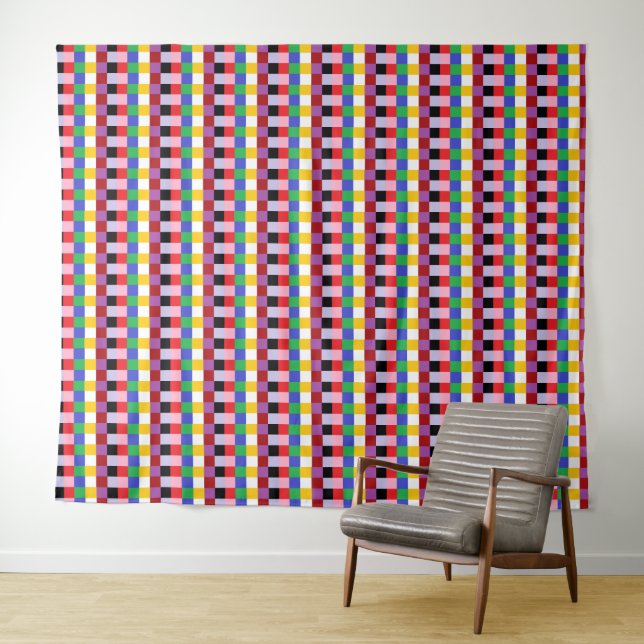 Pixel-farbiges Lila-gelbes blaues Band Wandteppich (Beispiel (Horizontal))