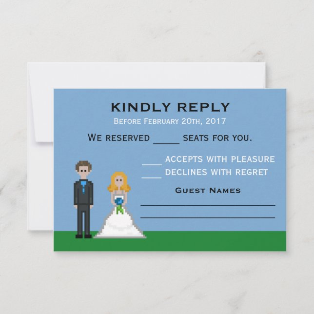 Pixel Gamer Blonde Bride & Groom Wedding RSVP (Vorderseite)