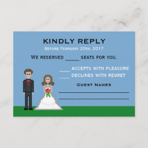 Pixel Gamer Bride & Groom Wedding RSVP Cards Karte