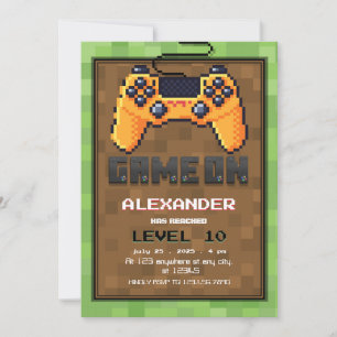 Pixel Gamer Niveau vers Anniversaire Invitation