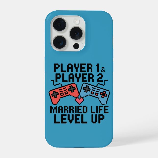 Pixel Gaming Couple Level Up Design iPhone 15 Pro Hülle (Rückseite)