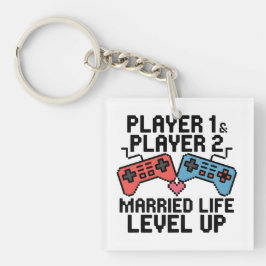Pixel Gaming Couple Level Up Design Schlüsselanhänger