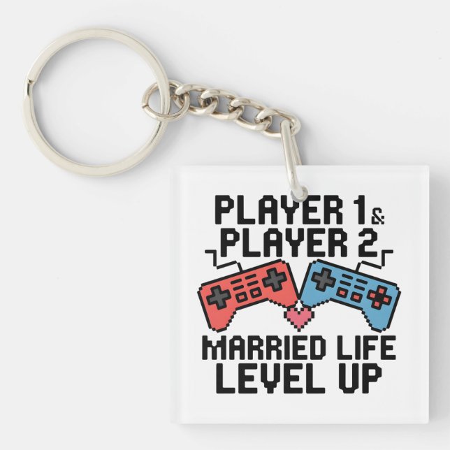 Pixel-Gaming-Paar Level Up Design Schlüsselanhänger (Vorderseite)