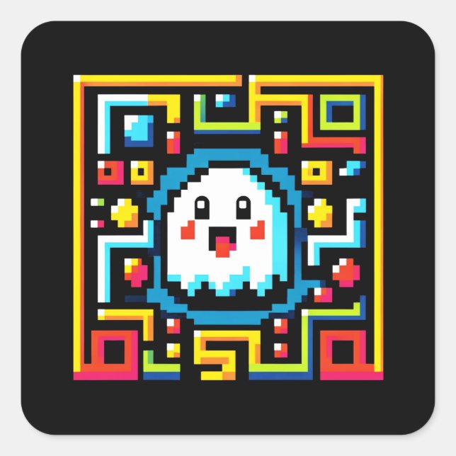 Pixel-Ghost-Maze - Retro-Arcade-Inspiriert Gaming Quadratischer Aufkleber (Vorderseite)