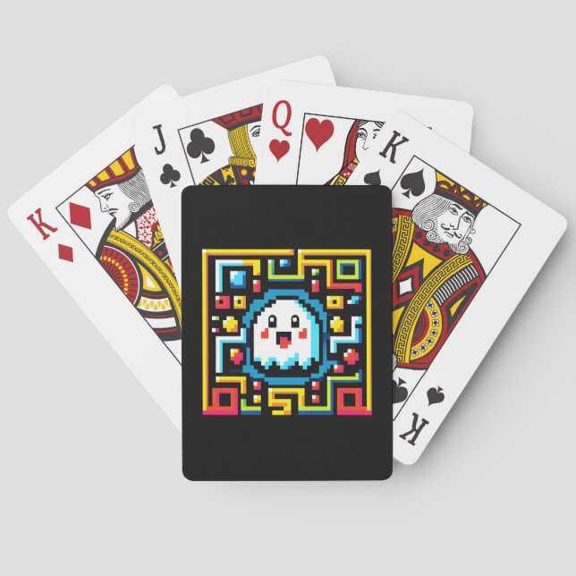 Pixel-Ghost-Maze - Retro-Arcade-Inspiriert Gaming Spielkarten (Rückseite)