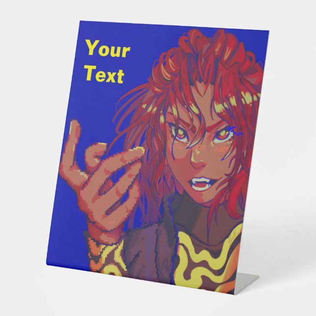 Pixel girl changing, pixelart sockelschild (Vorderseite)