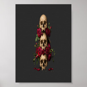 Pixel-Gotische Schädel rote Rosen dunkle Fantasy-I Poster