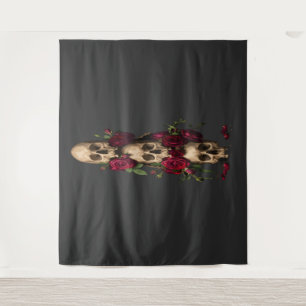 Pixel-Gotische Schädel rote Rosen dunkle Fantasy-I Wandteppich