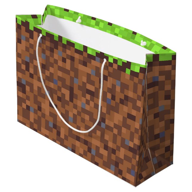 Pixel grass gamer birthday  große geschenktüte (Rückseite Schrägansicht)