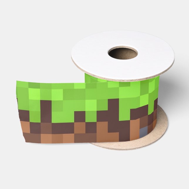 Pixel grass gamer birthday  satinband (Spule)