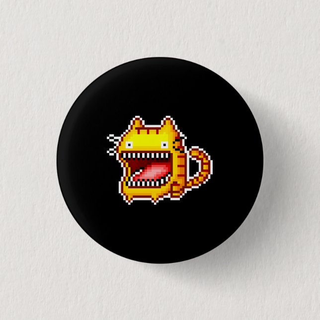 Pixel Groß-Mouthed Katzen-Knopf Button (Vorderseite)
