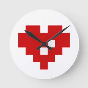 Pixel Heart 8 Bit-Liebe Runde Wanduhr