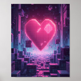 Pixel Heart Neon City — Poster für futuristisches 