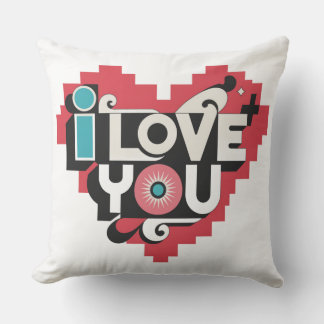 Pixel-Herz Ich liebe dich Retro-Typografie Kissen