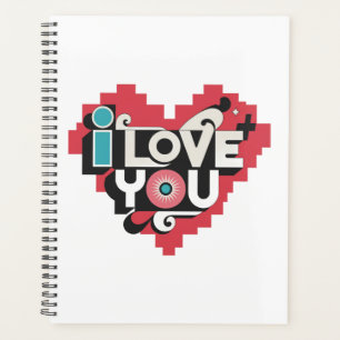 Pixel-Herz Ich liebe dich Retro-Typografie Planer