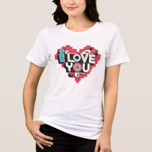 Pixel-Herz Ich liebe dich Retro-Typografie Tri-Blend Shirt
