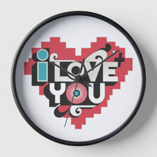 Pixel-Herz Ich liebe dich Retro-Typografie Uhr