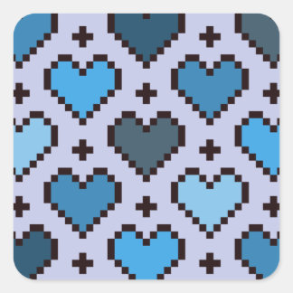 Pixel-Herzmuster blau und lila Quadratischer Aufkleber