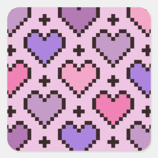 Pixel-Herzmuster rosa und lila Quadratischer Aufkleber