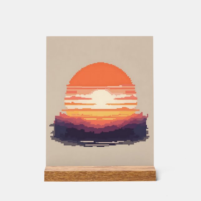 Pixel Horizon: A retro Sunset Acrylschild (Vorderseite)