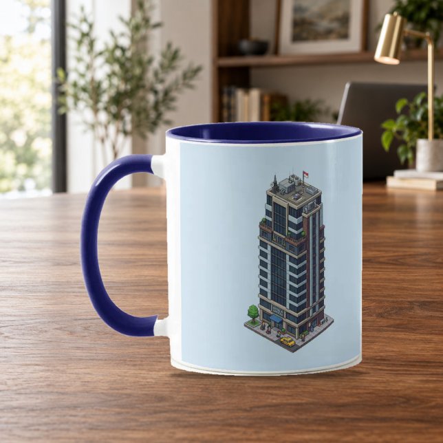 Pixel Hotel Tower Navy Blue Combo Tasse (Von Creator hochgeladen)