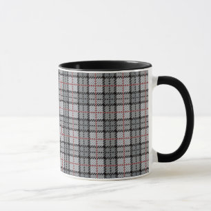 Pixel kariert im Grau mit rotem Streifen Tasse