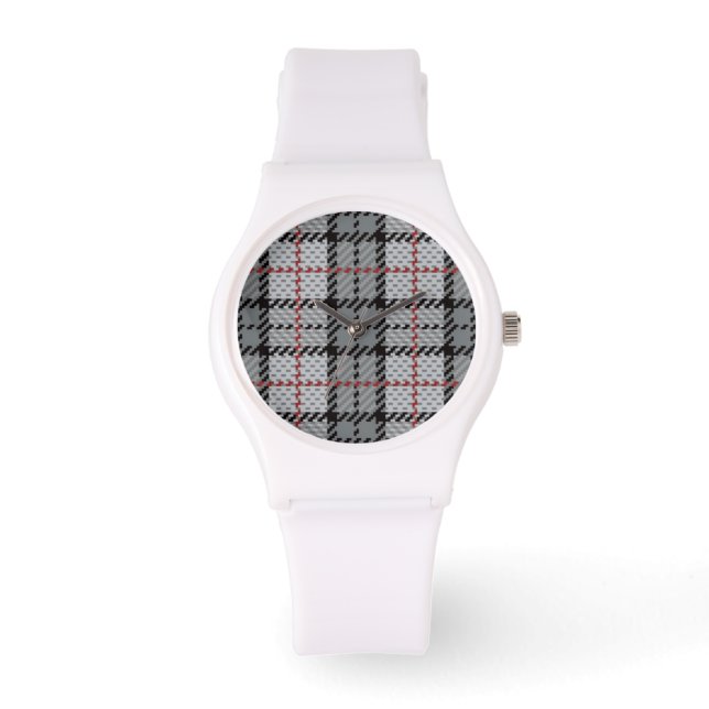 Pixel Kariert in Grau mit rotem Streifen Armbanduhr (Vorderseite)