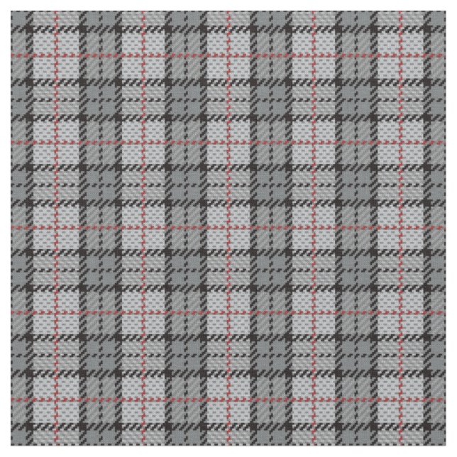 Pixel Kariert in Grau mit rotem Streifen Stoff (Nahaufnahme)