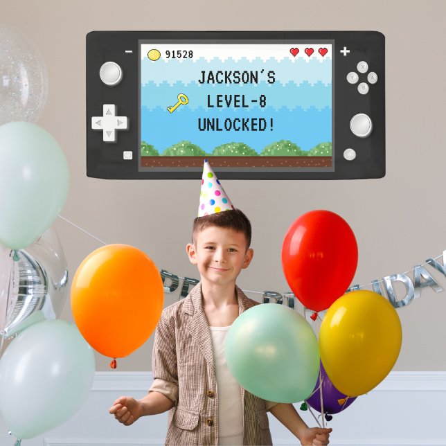 Pixel-Kindergeburtstag für Videospielcontroller Banner (Von Creator hochgeladen)