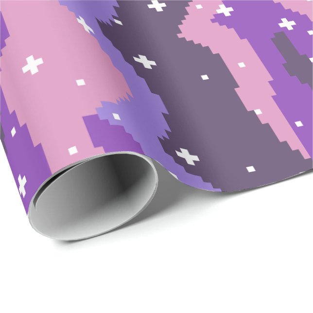 Pixel Kosmische Wellen mit Sternenmuster Geschenkpapier (Rolleneckpunkt)