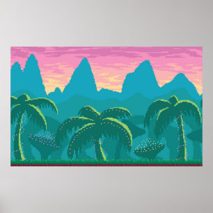 Pixel Kunst nahtlose Landschaft mit tropischen Ber Poster