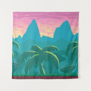Pixel Kunst nahtlose Landschaft mit tropischen Ber Wandteppich