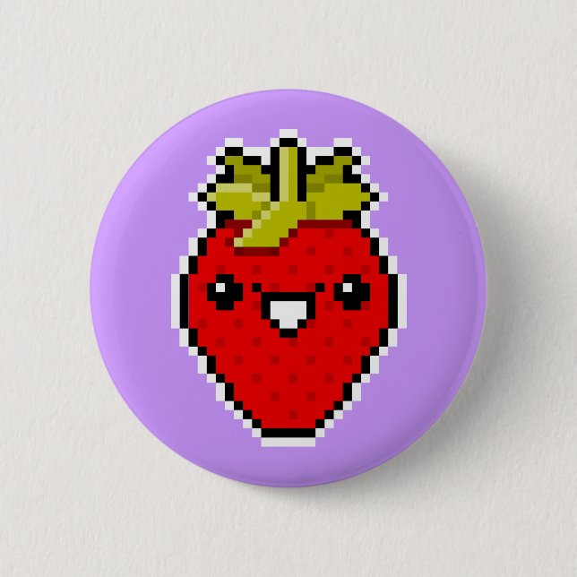 Pixel-Kunst-niedlicher Erdbeerknopf Button (Vorderseite)