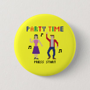 Pixel-Kunst-Party-Zeit-Knopf Button